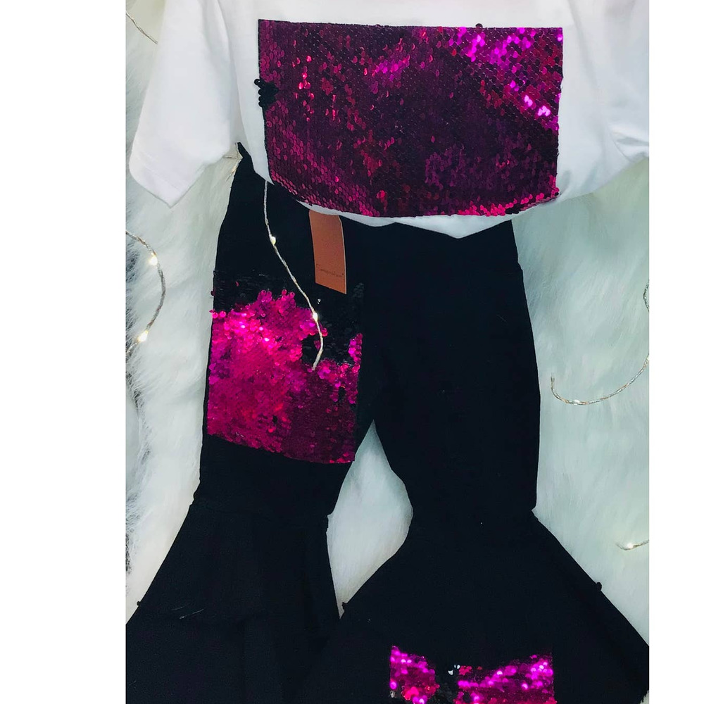 Girls 2Pc Sequin Flared Jeans & Tee 4/5